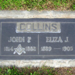 Plaque for John P. Collins. Supposedly, the first to be buried at the Artesia Cemetery. Plaque for John P. Collins