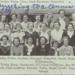 Jeanne's signature swim team photo in the yearbook. She's cut off on the top left. Jeanne's signature swim team photo in the yearbook.