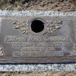 Dennis' wife, with her remarried name (second husband in 1972), on the grave marker. She died in Las Vegas. Roseanne Marie Gallamore's grave marker