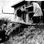 The site of the tunnel in the embankment below the drive-up window. People's National Bank, Seattle, Washington (1961). Keep in mind, Wells was doing this digging in the evening, in the winter. Well, I guess that's why he started in early October. By the time he got deeper, it was January. Site of tunnel at People's National Bank